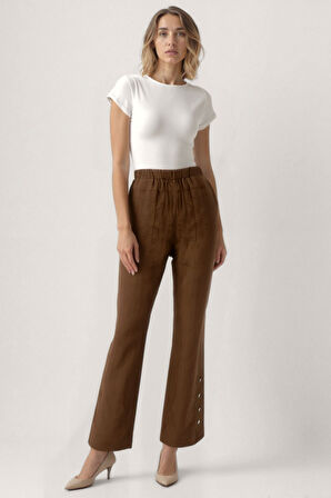 Paçası Düğmeli Krinkıl Kumaş Pantolon