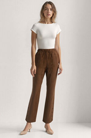 Paçası Düğmeli Krinkıl Kumaş Pantolon