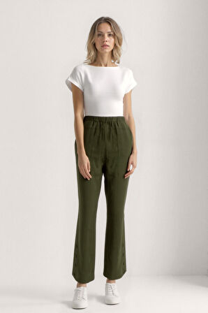 Paçası Düğmeli Krinkıl Kumaş Pantolon