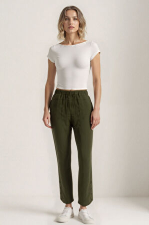 Paçası Düğmeli Krinkıl Kumaş Pantolon