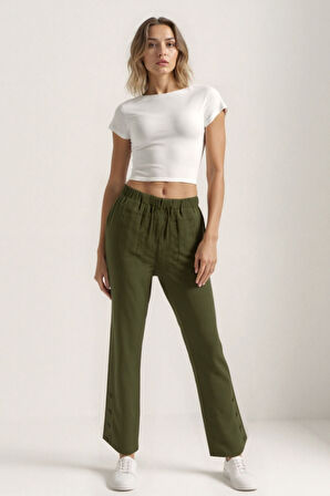 Paçası Düğmeli Krinkıl Kumaş Pantolon