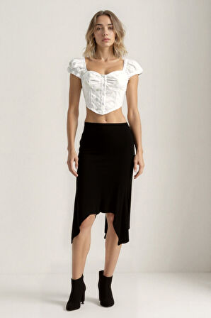 Yanları Uzun Midi Etek