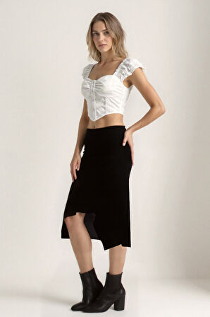 Yanları Uzun Midi Etek