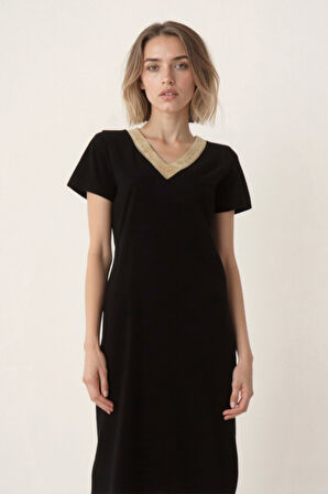 Yakası Dantelli Salaş Midi Elbise