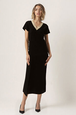 Yakası Dantelli Salaş Midi Elbise