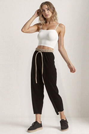 Bel Kısmı Çift Renkli Pantolon