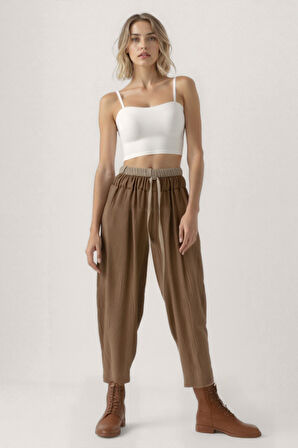 Bel Kısmı Çift Renkli Pantolon