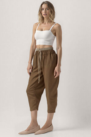 Bel Kısmı Çift Renkli Pantolon