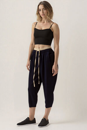 Bel Kısmı Çift Renkli Pantolon