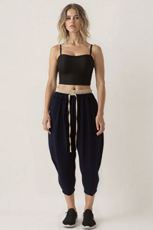 Bel Kısmı Çift Renkli Pantolon