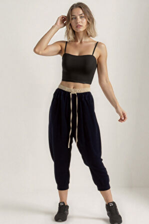 Bel Kısmı Çift Renkli Pantolon