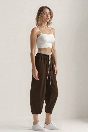 Bel Kısmı Çift Renkli Pantolon