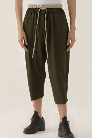 Bel Kısmı Çift Renkli Pantolon