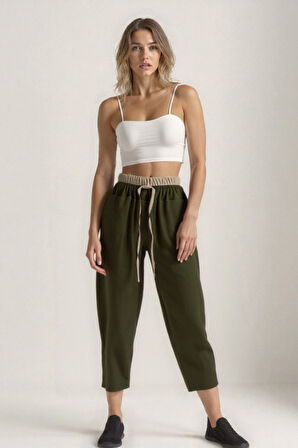 Bel Kısmı Çift Renkli Pantolon