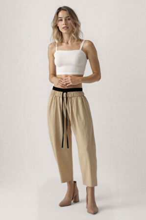 Bel Kısmı Çift Renkli Pantolon