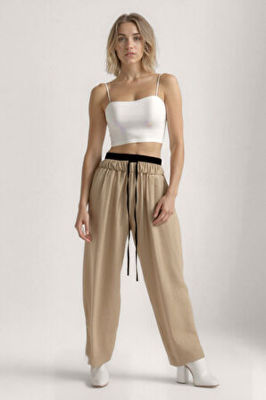 Bel Kısmı Çift Renkli Pantolon