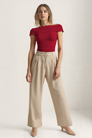 Pens Detaylı Pileli Palazzo Pantolon