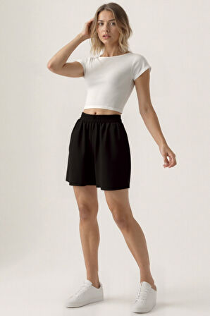 Beli Lastikli Krinkıl Kumaş Cepli Şort