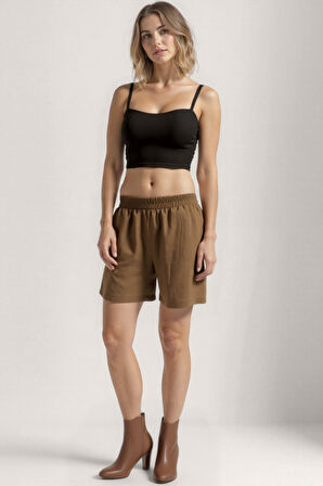 Beli Lastikli Krinkıl Kumaş Cepli Şort