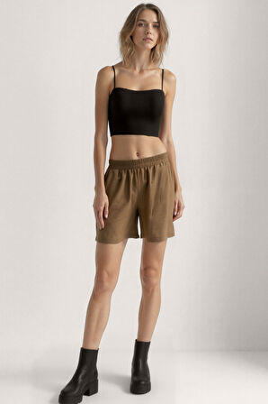 Beli Lastikli Krinkıl Kumaş Cepli Şort