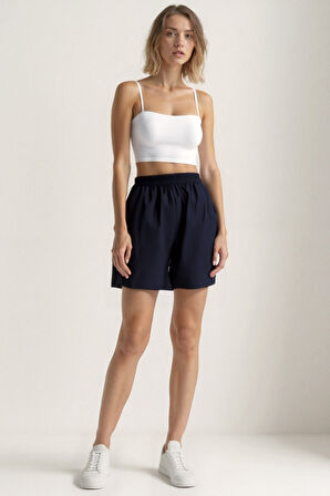 Beli Lastikli Krinkıl Kumaş Cepli Şort