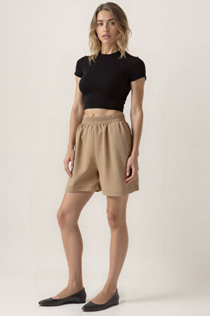 Beli Lastikli Krinkıl Kumaş Cepli Şort