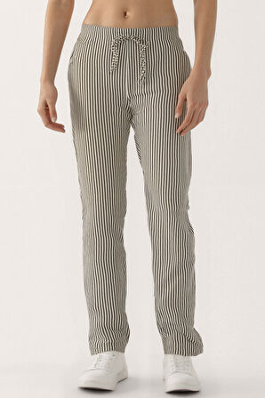 Beli Lastikli Kalın Çizgili Geniş Paça Pantolon