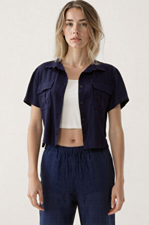 Kapak Cepli Krinkıl Kumaş Gömlek