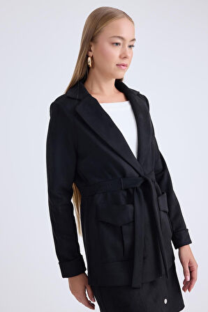 Belden Bağlamalı Süet Ceket