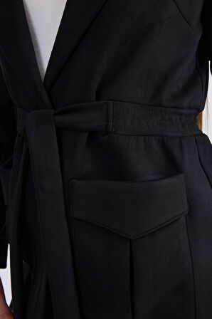 Belden Bağlamalı Süet Ceket