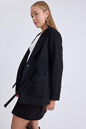 Belden Bağlamalı Süet Ceket