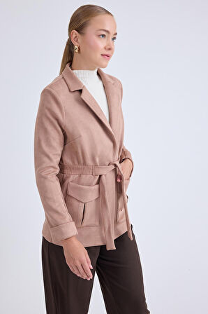 Belden Bağlamalı Süet Ceket