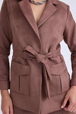 Belden Bağlamalı Süet Ceket