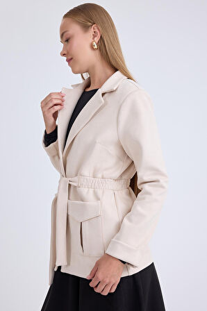 Belden Bağlamalı Süet Ceket