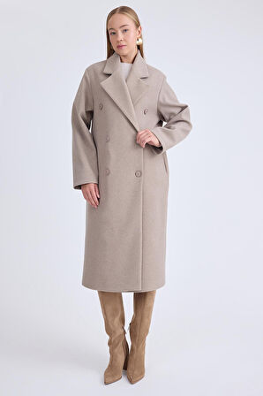 Düğmeli Uzun Kaşe Kaban