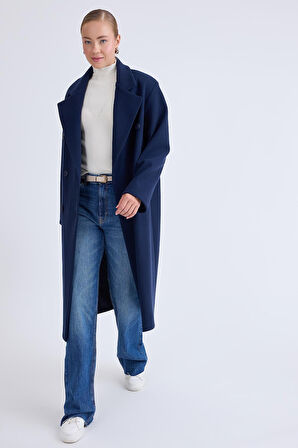 Düğmeli Uzun Kaşe Kaban