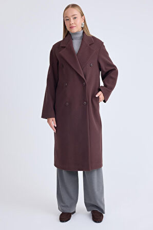 Düğmeli Uzun Kaşe Kaban