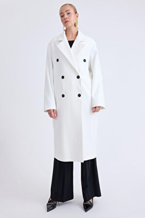 Kruvaze Kapama Düğmeli Uzun Kaşe Kaban