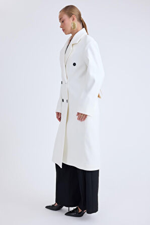 Kruvaze Kapama Düğmeli Uzun Kaşe Kaban