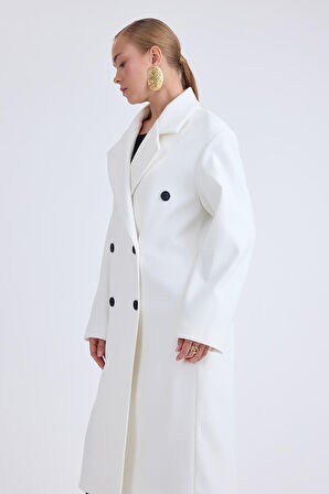 Kruvaze Kapama Düğmeli Uzun Kaşe Kaban