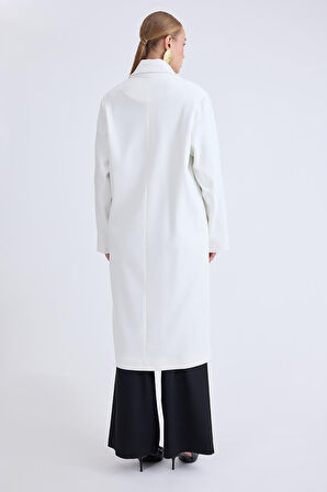 Kruvaze Kapama Düğmeli Uzun Kaşe Kaban