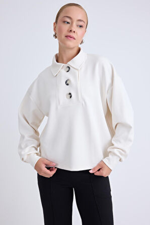 Büyük Düğmeli Uzun Kol Bluz