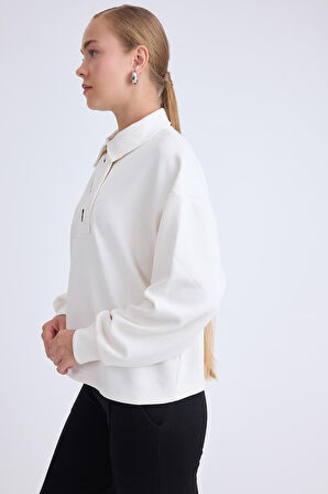 Büyük Düğmeli Uzun Kol Bluz