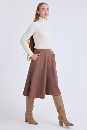 Midi Boy Süet Kloş Etek
