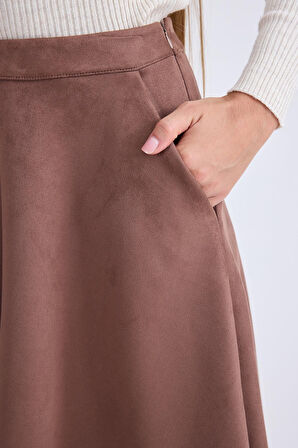 Midi Boy Süet Kloş Etek