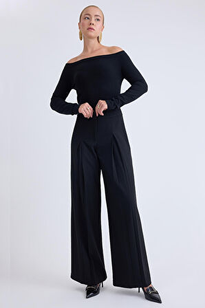 Pileli Geniş Paça Pantolon