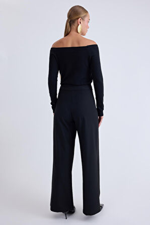 Pileli Geniş Paça Pantolon