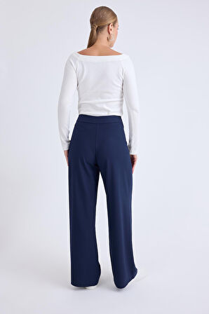 Pileli Geniş Paça Pantolon