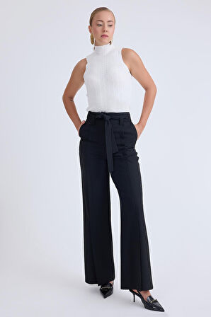 Yüksek Bel Beli Kemerli Pantolon