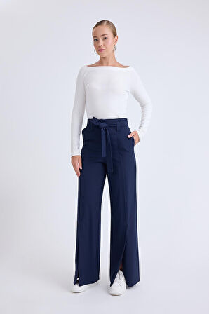 Yüksek Bel Beli Kemerli Pantolon